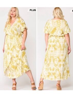 Gigio | Sunburst Golden Tie Dye Peek A Boo Slit Surplice Maxi Dress New XL Plus